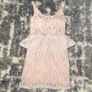 Rhapsody Rose Gold dress with Ivy colored Peplum lace overlay